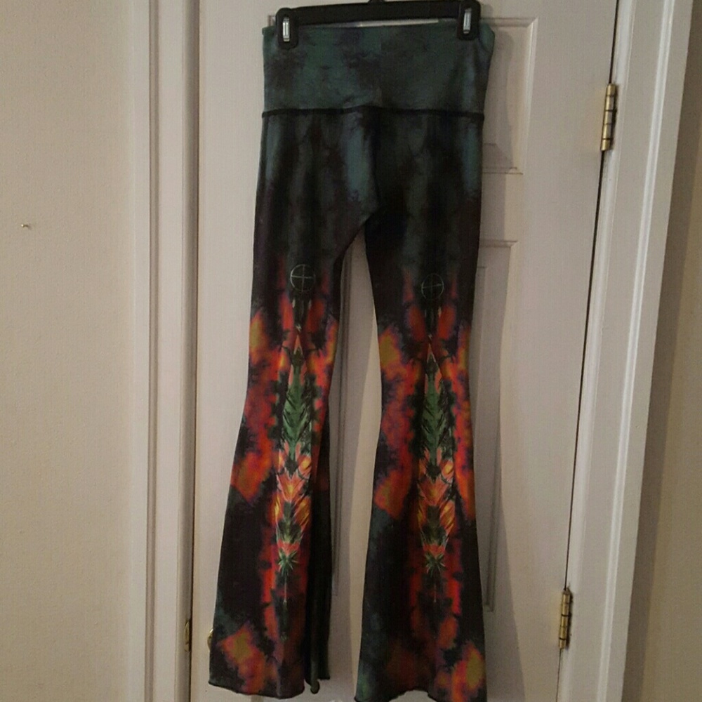 Teeki green feather bellbottoms